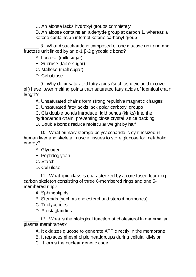 Carbohydrates & Lipids Lesson Quiz sample page
