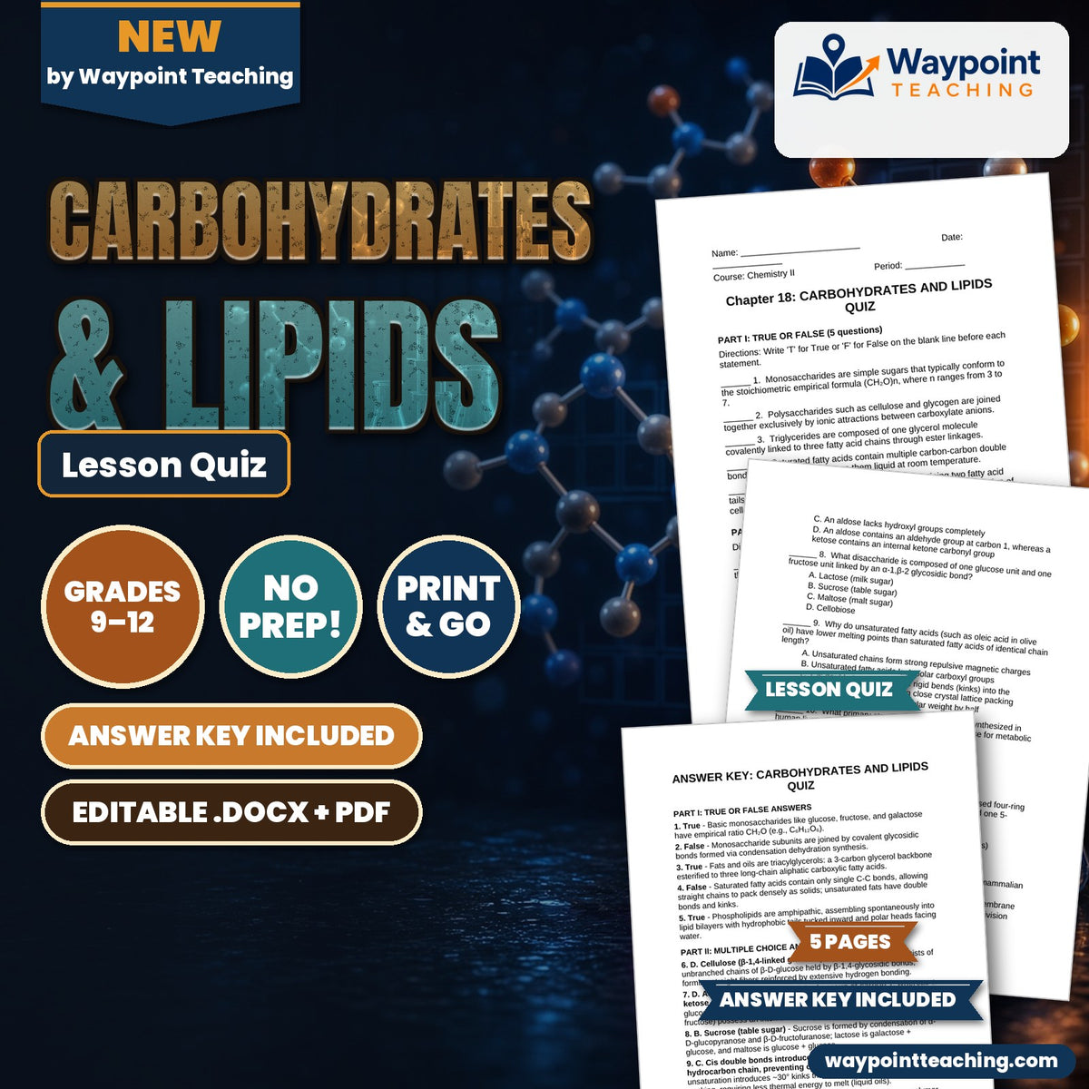 Carbohydrates & Lipids Lesson Quiz cover
