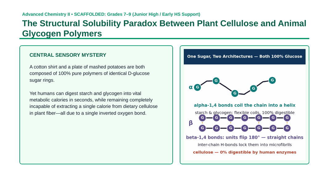 Carbohydrates & Lipids Scaffolded Phenomena-Based Lesson: The Structural Solubility Paradox Between Plant Cellulose and Animal Glycogen Polymers Presentation sample page