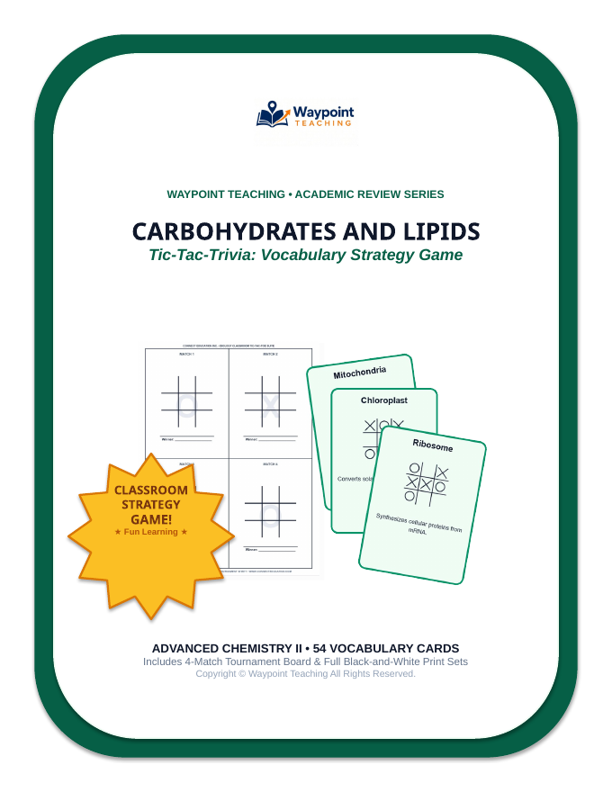 Carbohydrates & Lipids Tic-Tac-Toe Review Game sample page