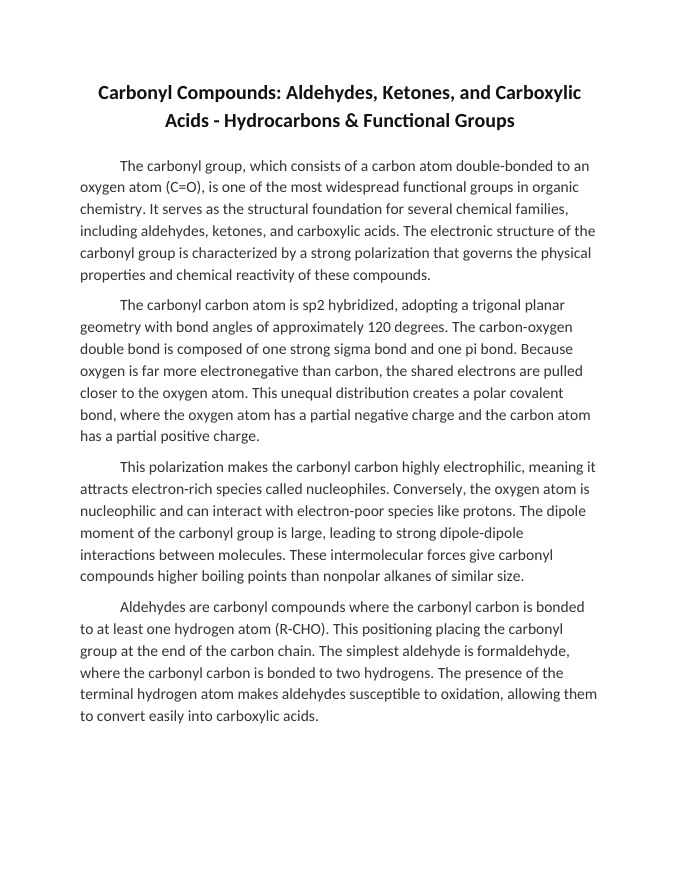 Carbonyl Compounds: Aldehydes, Ketones, and Carboxylic Acids Reading Worksheet sample page
