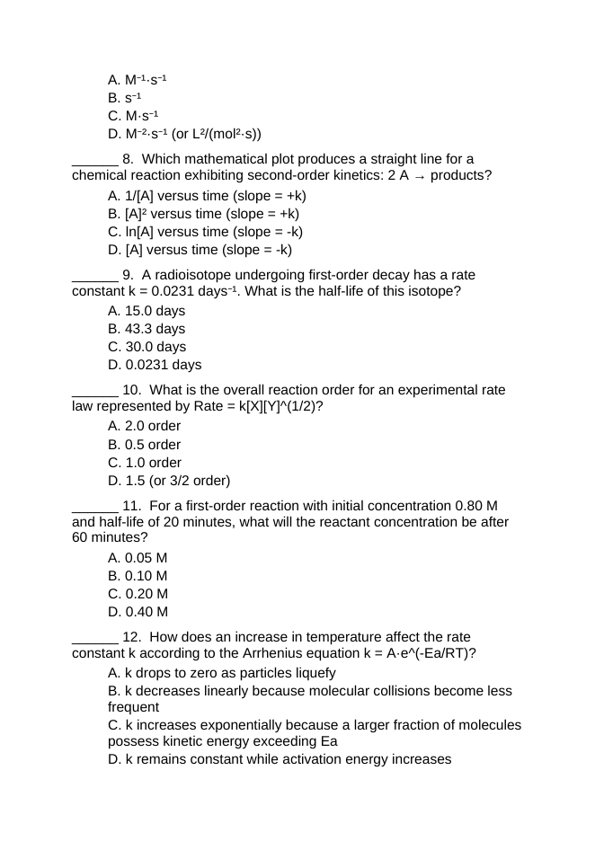 Chemical Kinetics & Reaction Rates Lesson Quiz sample page