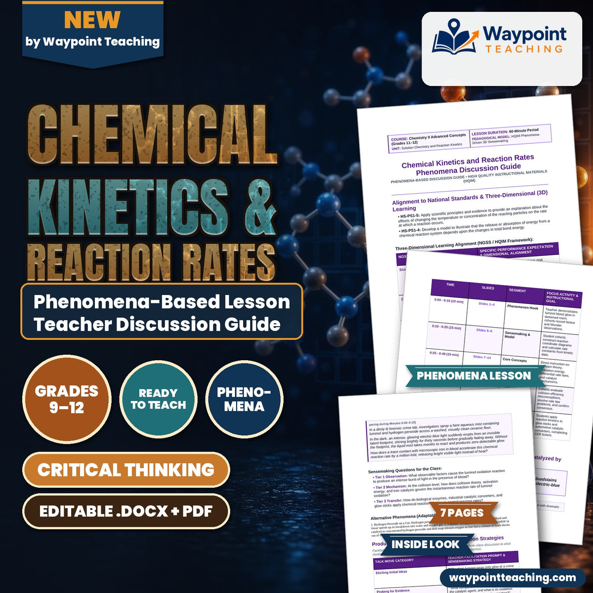 Chemical Kinetics & Reaction Rates Phenomena-Based Lesson: Sudden Electric-Blue Chemiluminescent Flash of Forensic Luminol Catalyzed by Trace Blood Hemoglobin Teacher Discussion Guide cover