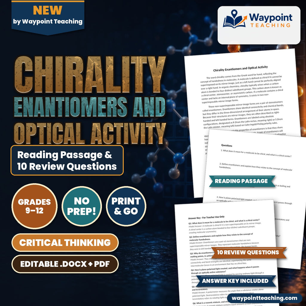 Chirality Enantiomers and Optical Activity Reading Worksheet cover