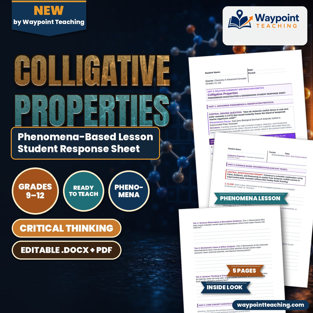 Colligative Properties Phenomena-Based Lesson: Sub-Zero Biological Survival of Antarctic Icefish in Supercooled Polar Seawater Student Response Sheet cover