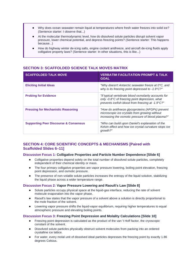Colligative Properties Scaffolded Phenomena-Based Lesson: Sub-Zero Biological Survival of Antarctic Icefish in Supercooled Polar Seawater Teacher Discussion Guide sample page