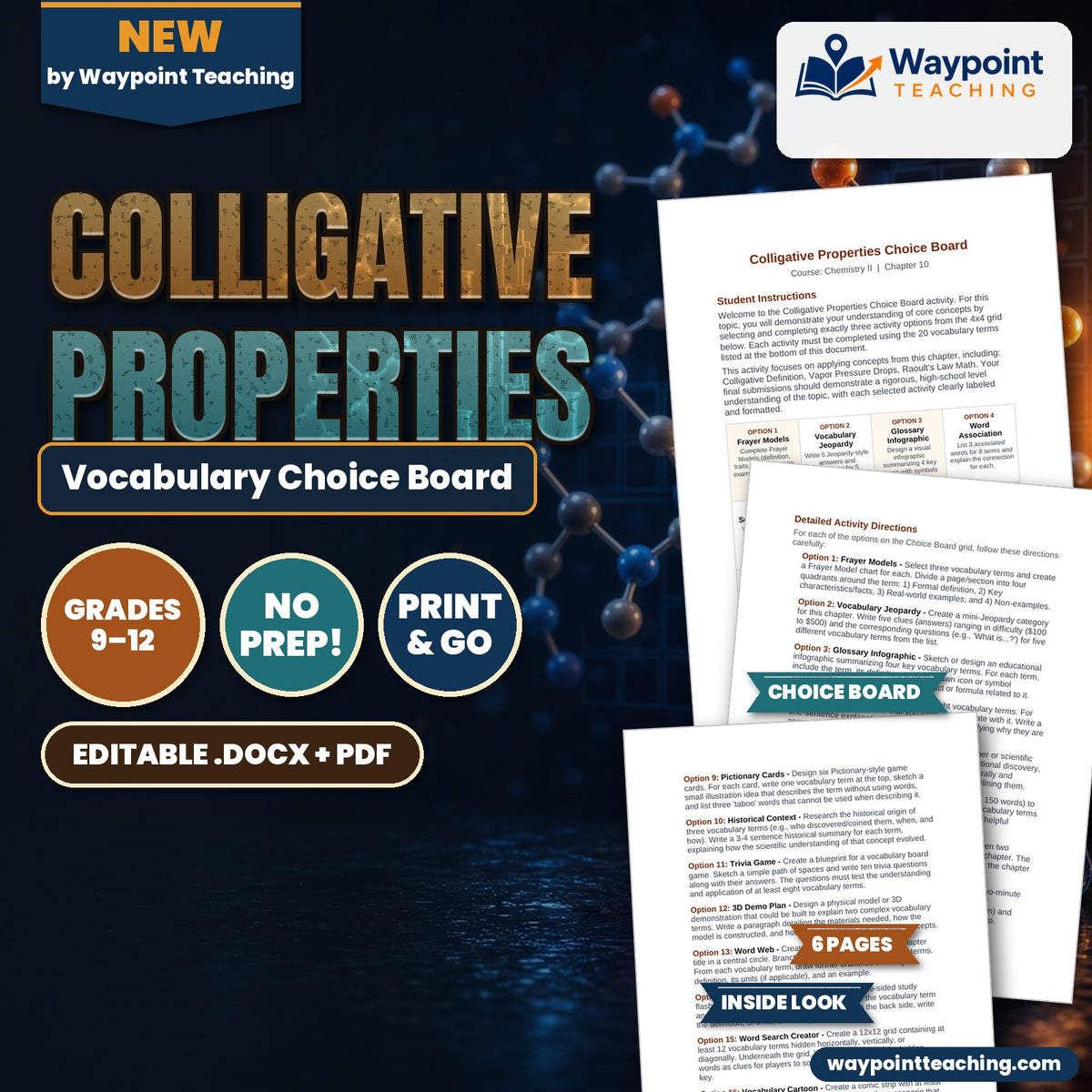 Colligative Properties Vocabulary Choice Board cover