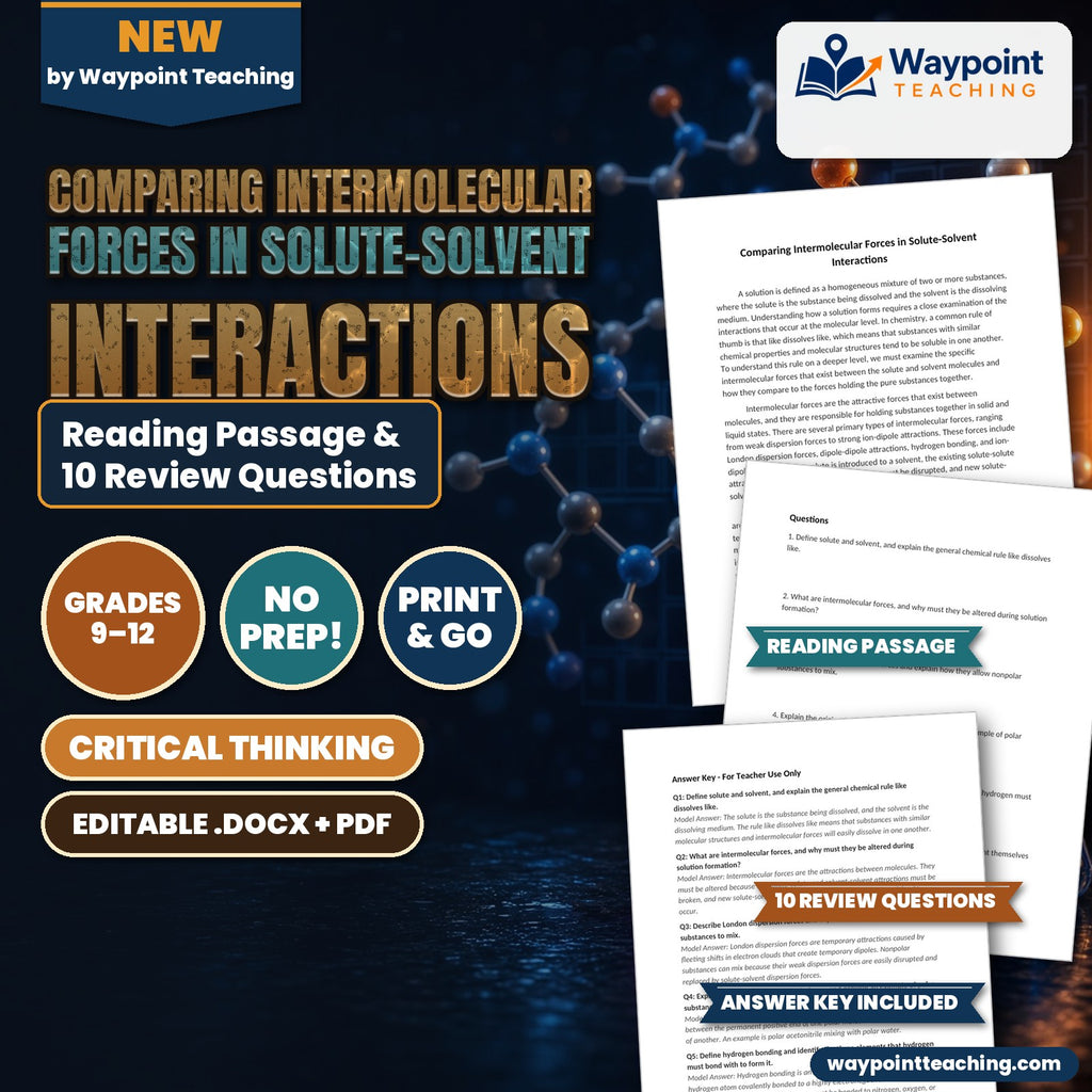 Comparing Intermolecular Forces in Solute-Solvent Interactions Reading Worksheet cover
