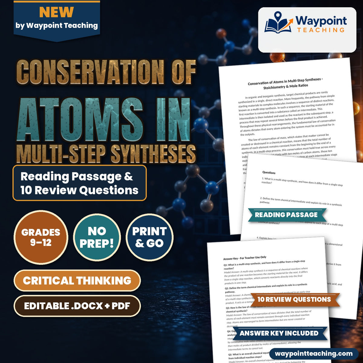 Conservation of Atoms in Multi-Step Syntheses Reading Worksheet cover