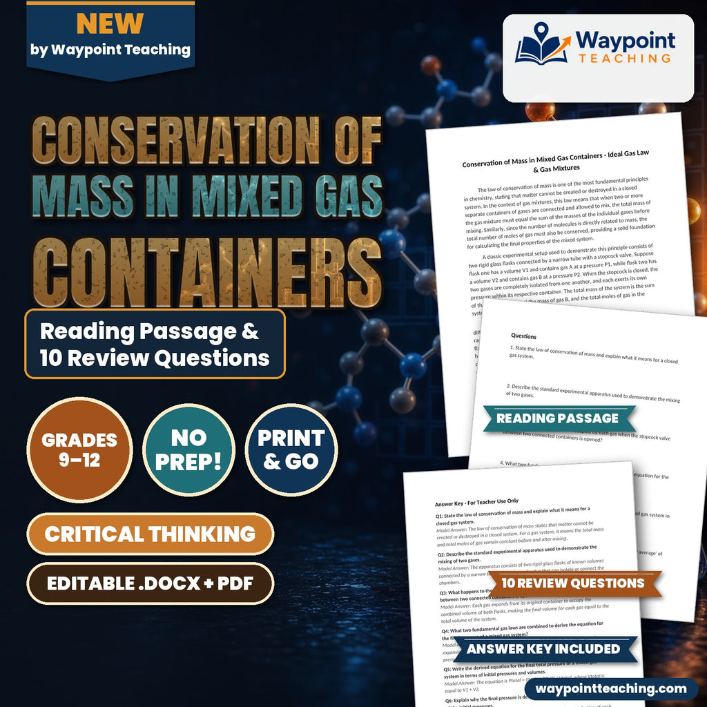 Conservation of Mass in Mixed Gas Containers Reading Worksheet cover