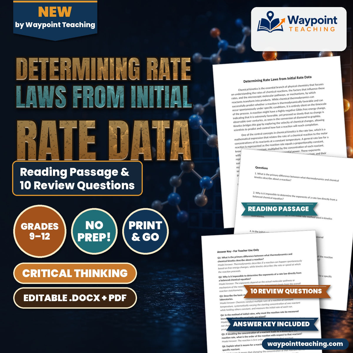 Determining Rate Laws from Initial Rate Data Reading Worksheet cover
