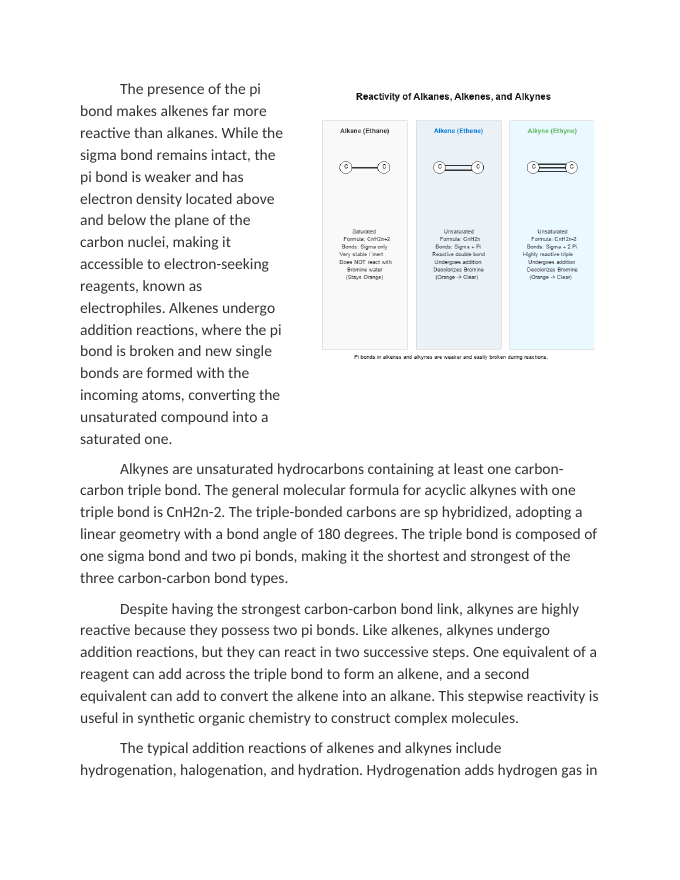 Distinguishing the Reactivity of Alkanes, Alkenes, and Alkynes Reading Worksheet sample page