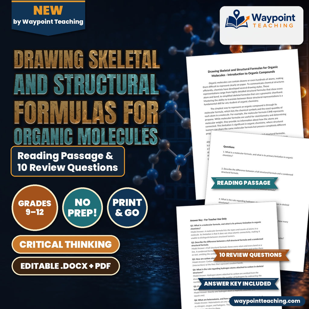 Drawing Skeletal and Structural Formulas for Organic Molecules Reading Worksheet cover