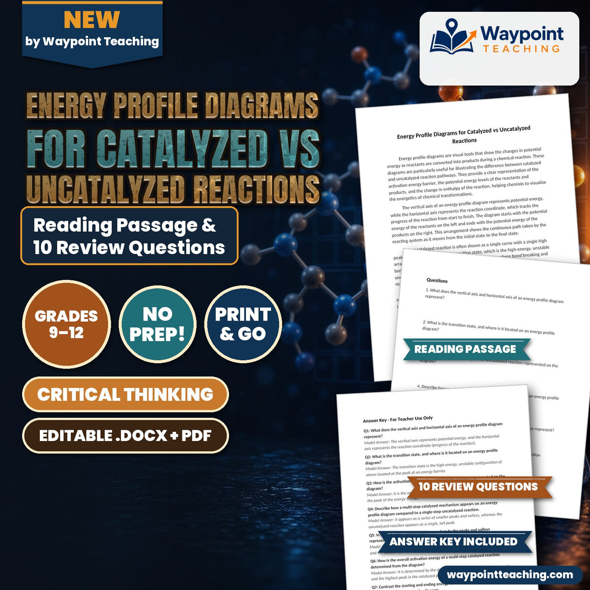 Energy Profile Diagrams for Catalyzed vs Uncatalyzed Reactions Reading Worksheet cover