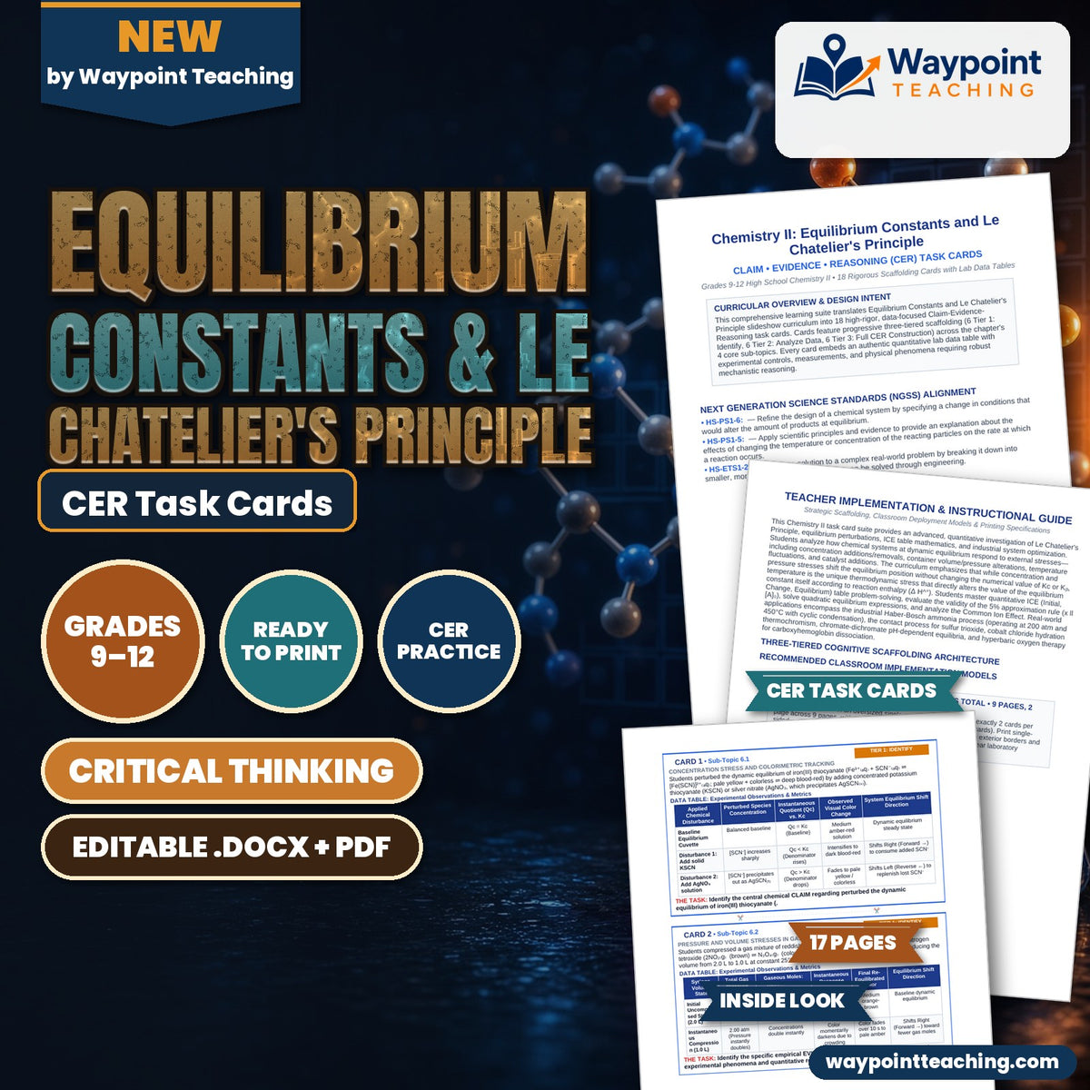 Equilibrium Constants & Le Chatelier's Principle CER Task Cards cover
