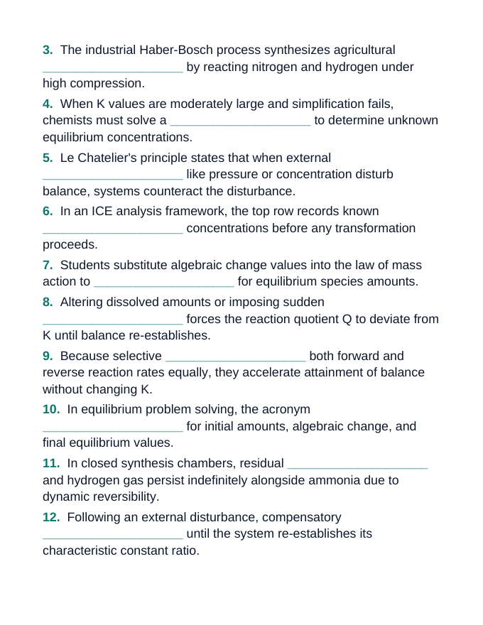 Equilibrium Constants & Le Chatelier's Principle Fill-in-the-Blank Vocabulary Worksheet sample page