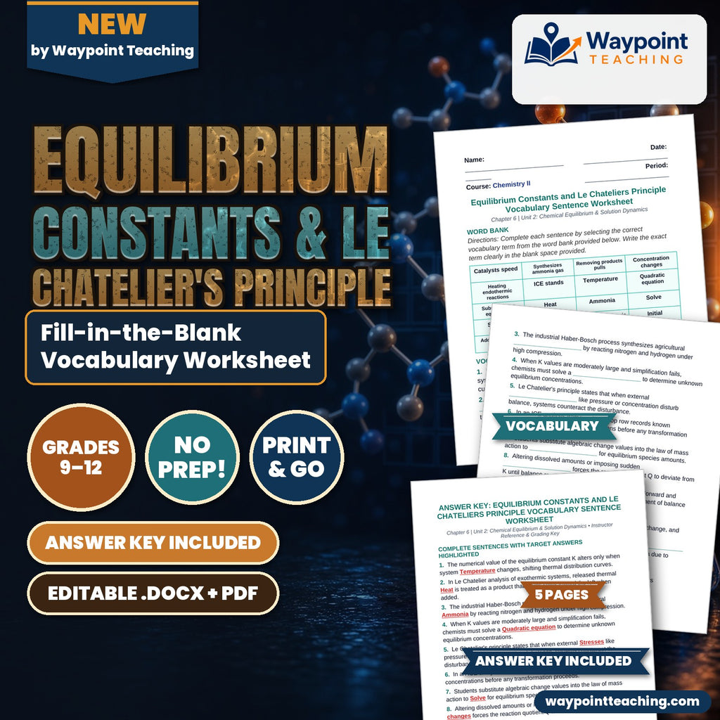 Equilibrium Constants & Le Chatelier's Principle Fill-in-the-Blank Vocabulary Worksheet cover