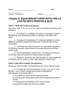 Equilibrium Constants & Le Chatelier's Principle Lesson Quiz sample page