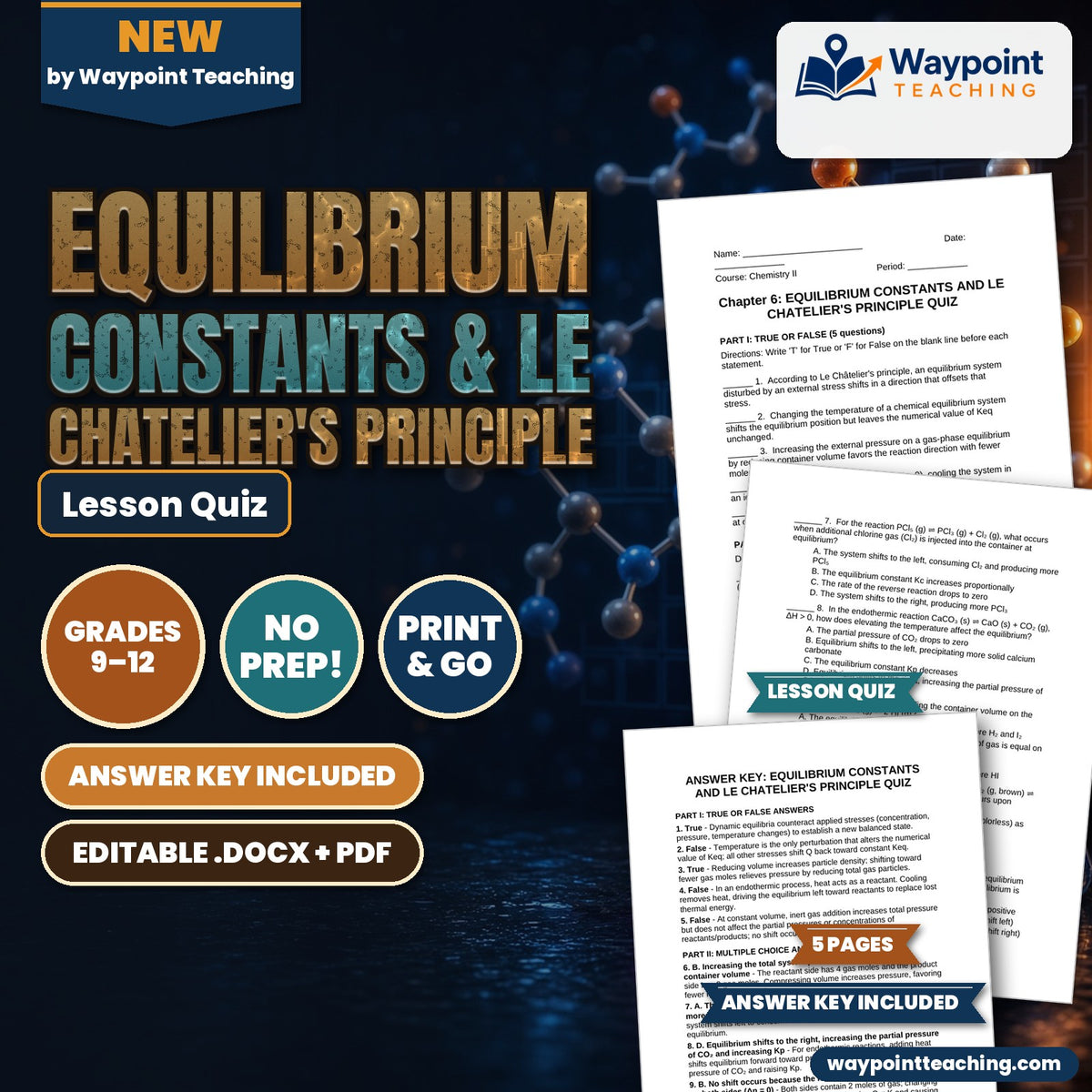 Equilibrium Constants & Le Chatelier's Principle Lesson Quiz cover