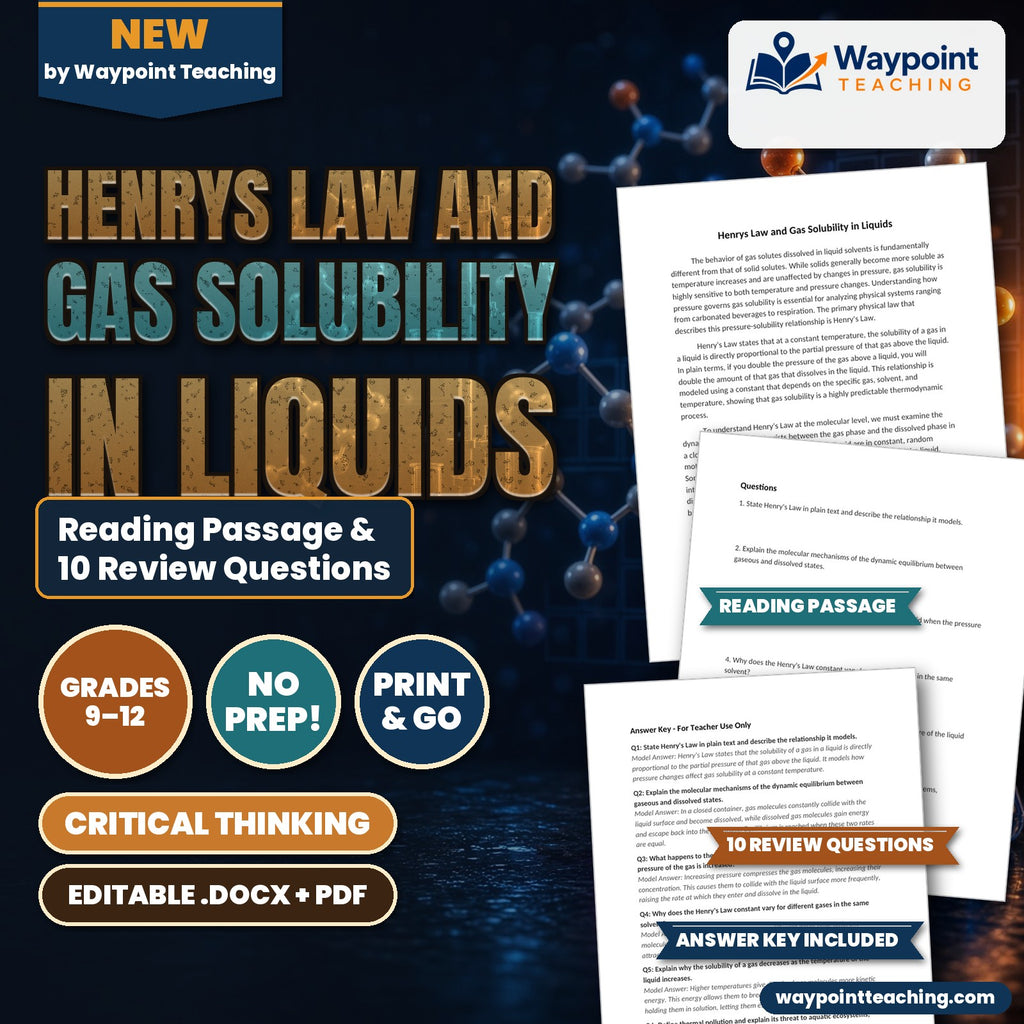 Henrys Law and Gas Solubility in Liquids Reading Worksheet cover