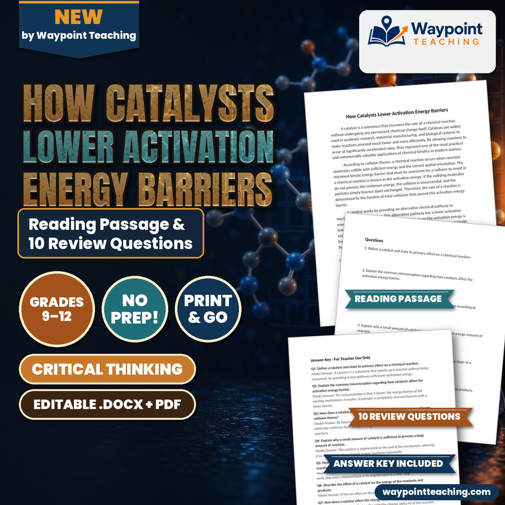 How Catalysts Lower Activation Energy Barriers Reading Worksheet cover