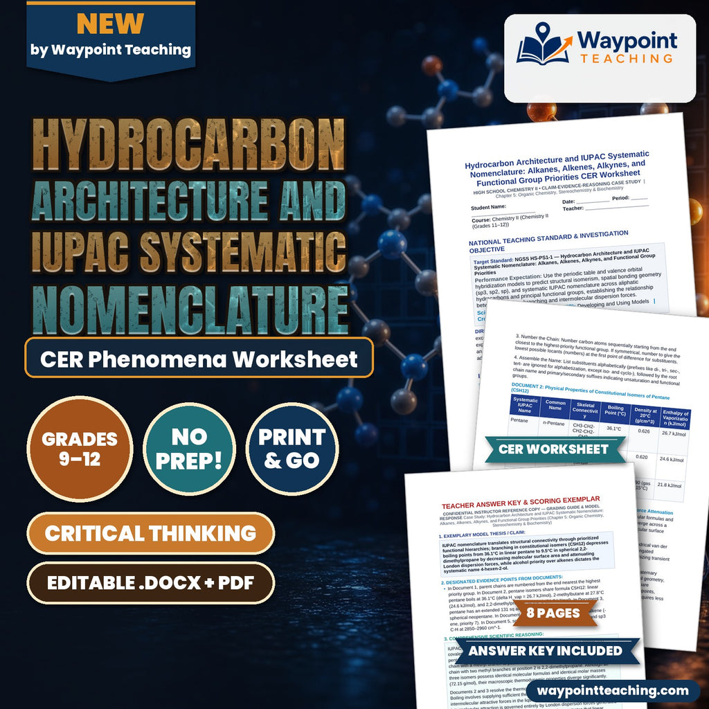 Hydrocarbon Architecture and IUPAC Systematic Nomenclature: Alkanes, Alkenes, Alkynes, and Functional Group Priorities CER Phenomena Worksheet cover