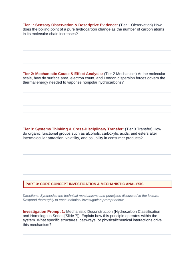 Hydrocarbons & Functional Groups Phenomena-Based Lesson: Continuous Thermal Separation of Complex Petroleum Hydrocarbon Mixtures in 60-Meter Industrial Fractionating Towers Student Response Sheet sample page