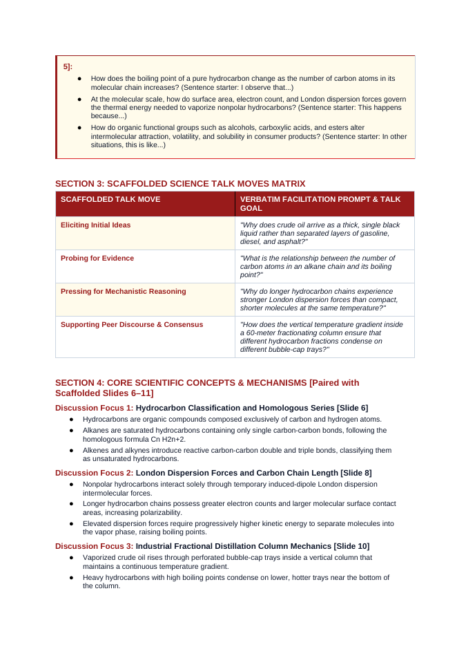 Hydrocarbons & Functional Groups Scaffolded Phenomena-Based Lesson: Continuous Thermal Separation of Complex Petroleum Hydrocarbon Mixtures in 60-Meter Industrial Fractionating Towers Teacher Discussion Guide sample page