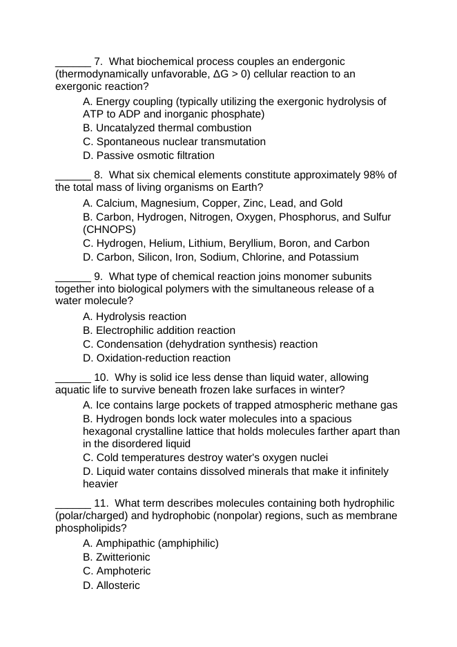 Introduction to Biochemistry Lesson Quiz sample page