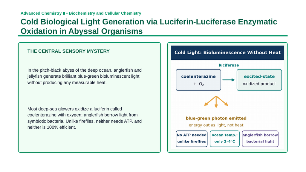 Introduction to Biochemistry Phenomena-Based Lesson: Cold Biological Light Generation via Luciferin-Luciferase Enzymatic Oxidation in Abyssal Organisms Presentation sample page