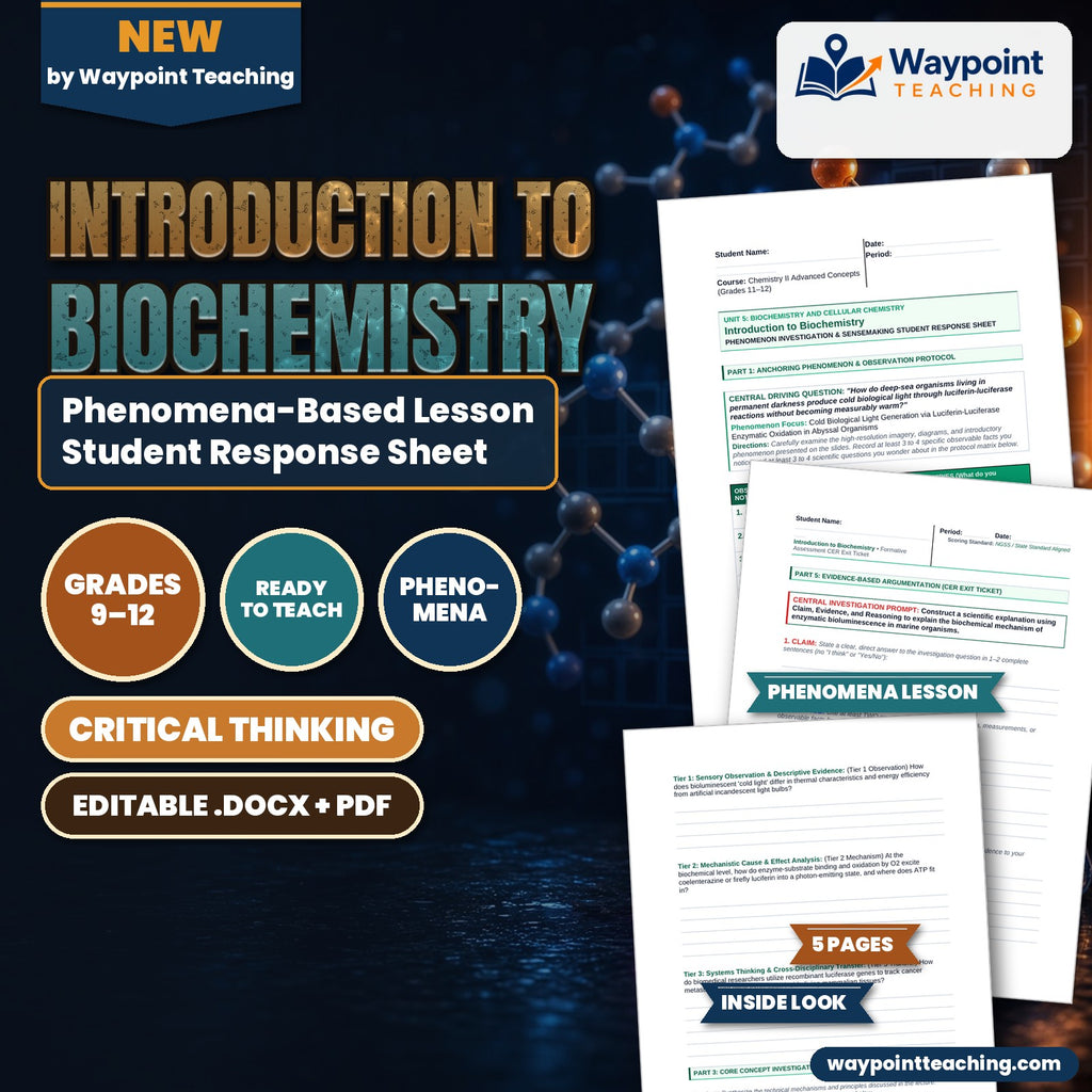 Introduction to Biochemistry Phenomena-Based Lesson: Cold Biological Light Generation via Luciferin-Luciferase Enzymatic Oxidation in Abyssal Organisms Student Response Sheet cover