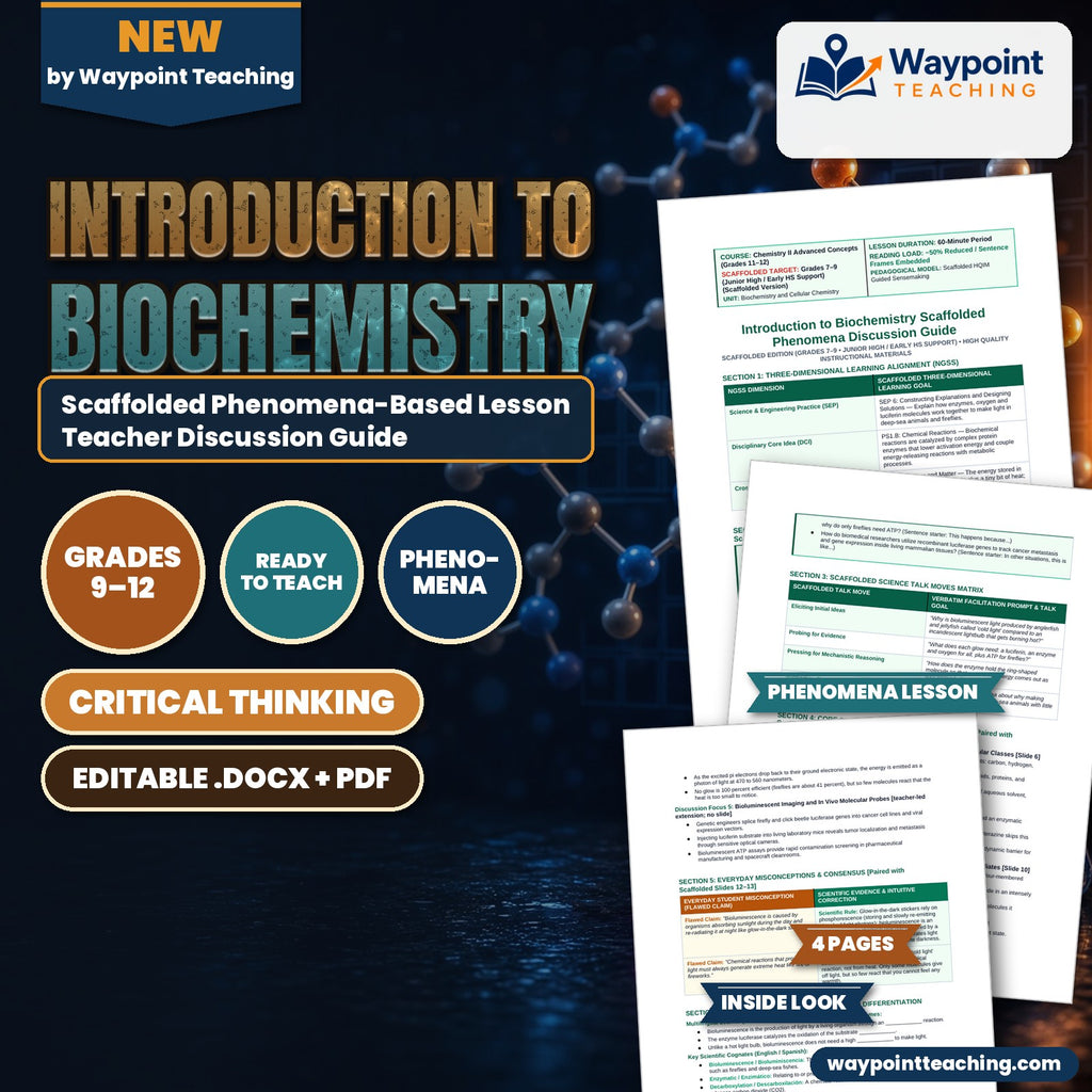 Introduction to Biochemistry Scaffolded Phenomena-Based Lesson: Cold Biological Light Generation via Luciferin-Luciferase Enzymatic Oxidation in Abyssal Organisms Teacher Discussion Guide cover