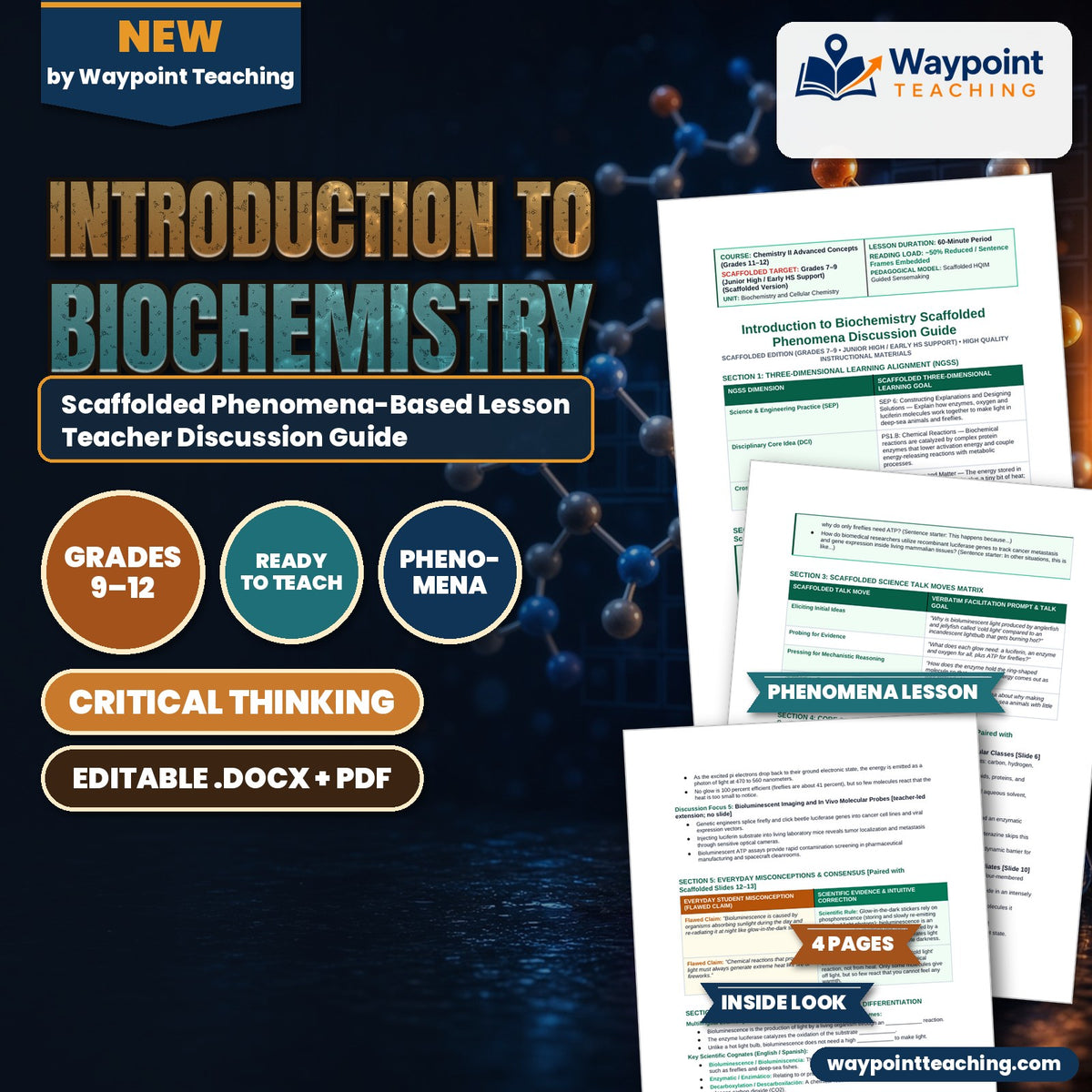 Introduction to Biochemistry Scaffolded Phenomena-Based Lesson: Cold Biological Light Generation via Luciferin-Luciferase Enzymatic Oxidation in Abyssal Organisms Teacher Discussion Guide cover