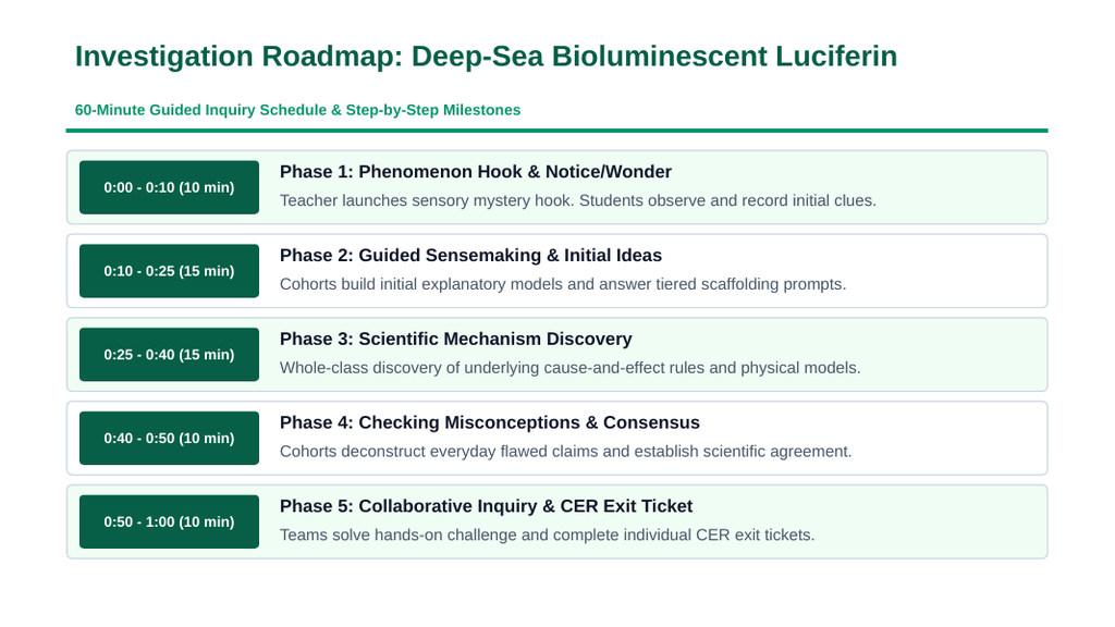 Introduction to Biochemistry Scaffolded Phenomena-Based Lesson: Cold Biological Light Generation via Luciferin-Luciferase Enzymatic Oxidation in Abyssal Organisms Presentation sample page