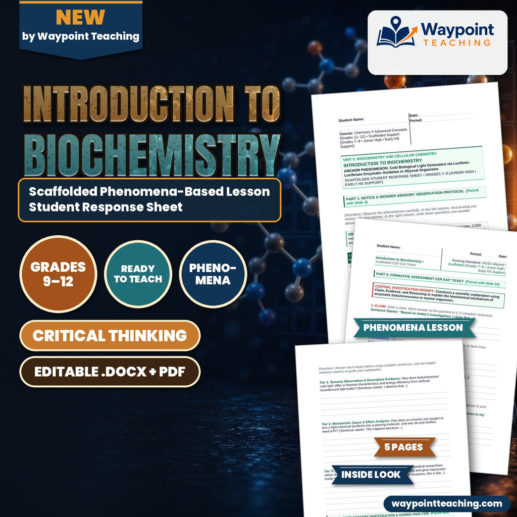 Introduction to Biochemistry Scaffolded Phenomena-Based Lesson: Cold Biological Light Generation via Luciferin-Luciferase Enzymatic Oxidation in Abyssal Organisms Student Response Sheet cover