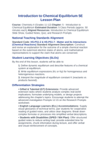 Introduction to Chemical Equilibrium 5E Lesson Plan sample page