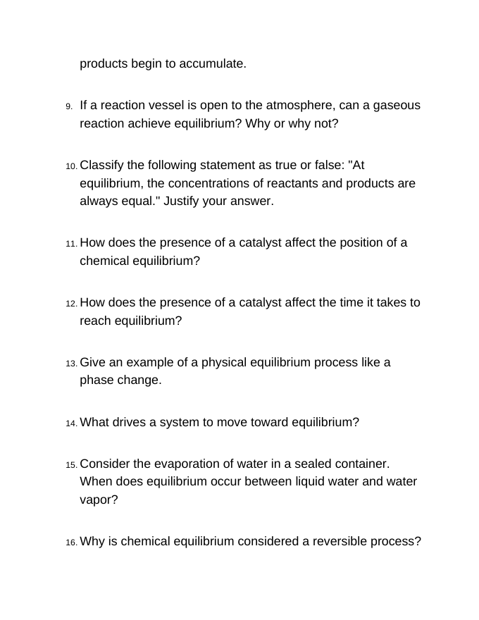 Introduction to Chemical Equilibrium Bell Ringers & Exit Tickets sample page