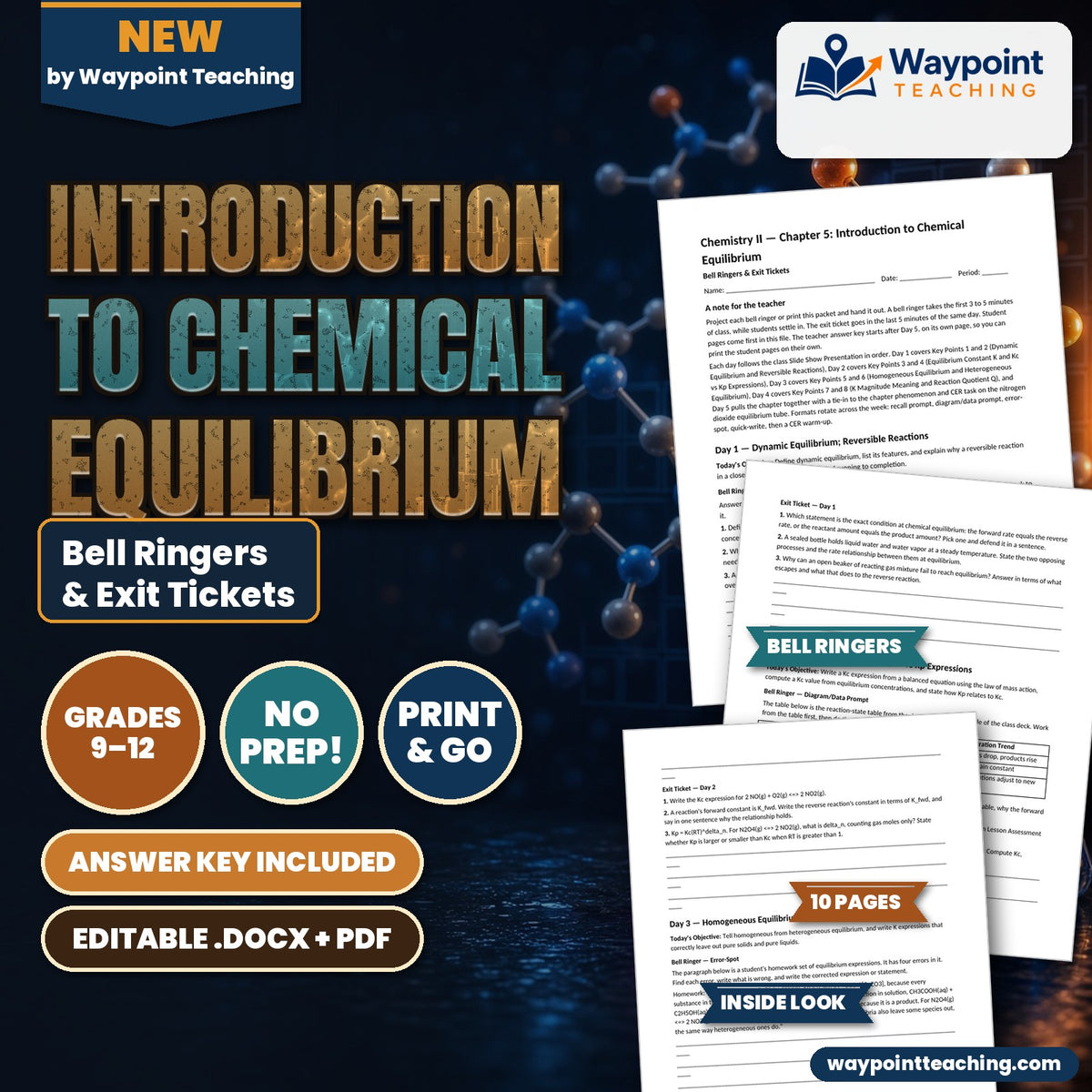 Introduction to Chemical Equilibrium Bell Ringers & Exit Tickets cover