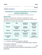 Introduction to Chemical Equilibrium Fill-in-the-Blank Vocabulary Worksheet sample page