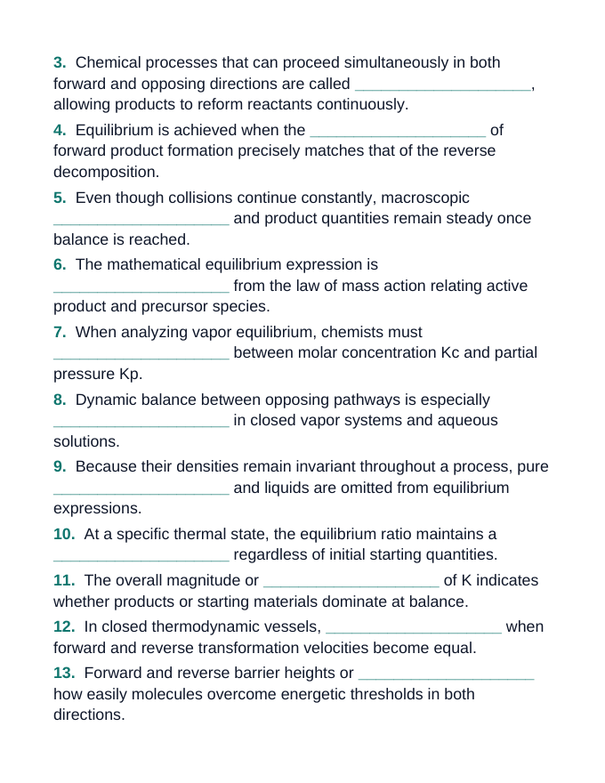Introduction to Chemical Equilibrium Fill-in-the-Blank Vocabulary Worksheet sample page