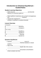 Introduction to Chemical Equilibrium Guided Notes sample page
