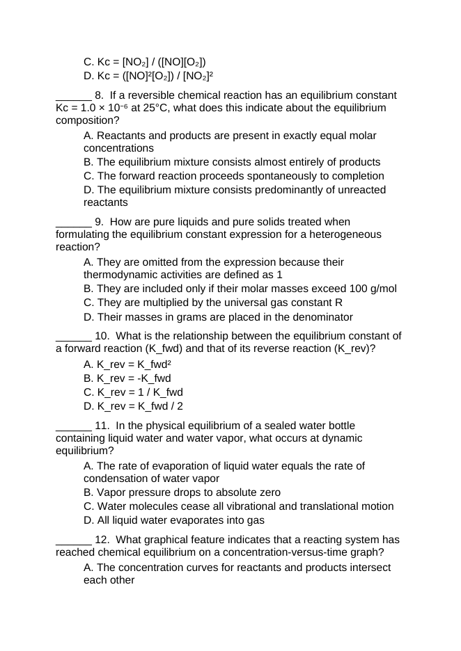 Introduction to Chemical Equilibrium Lesson Quiz sample page