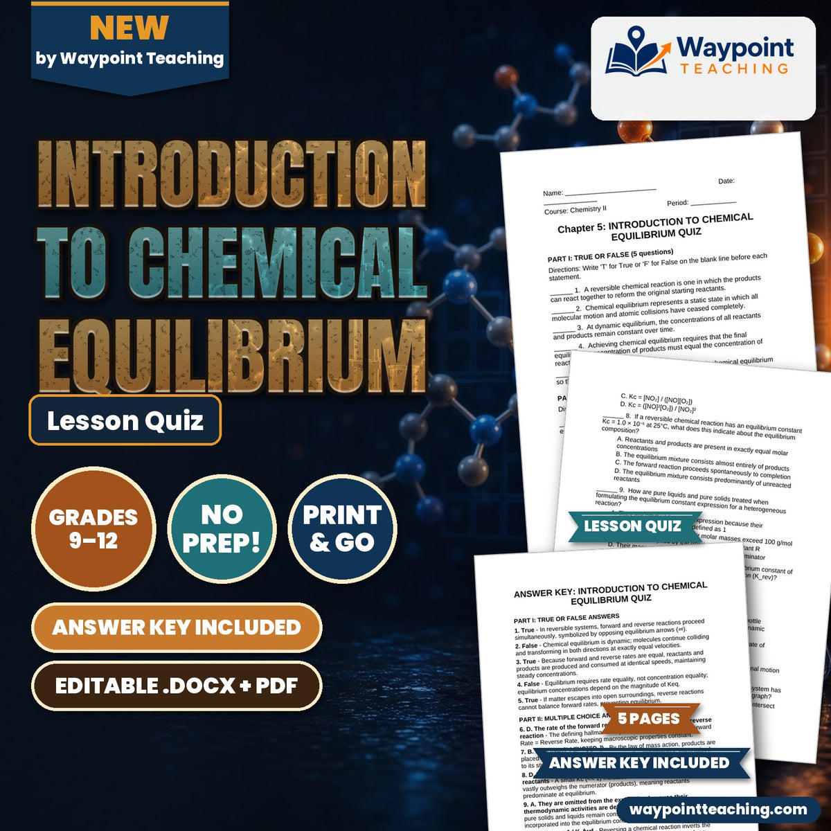 Introduction to Chemical Equilibrium Lesson Quiz cover