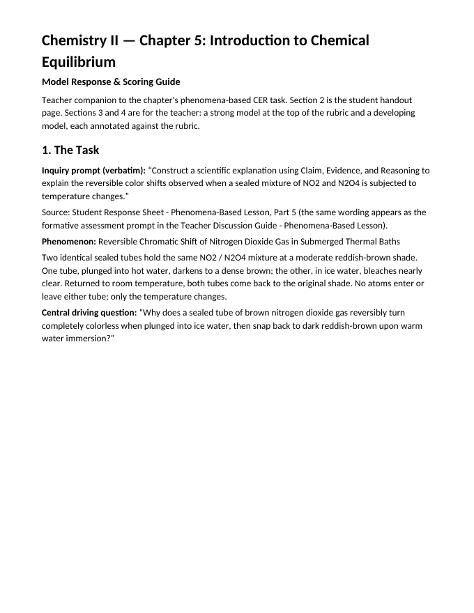 Introduction to Chemical Equilibrium Model Response & Scoring Guide sample page