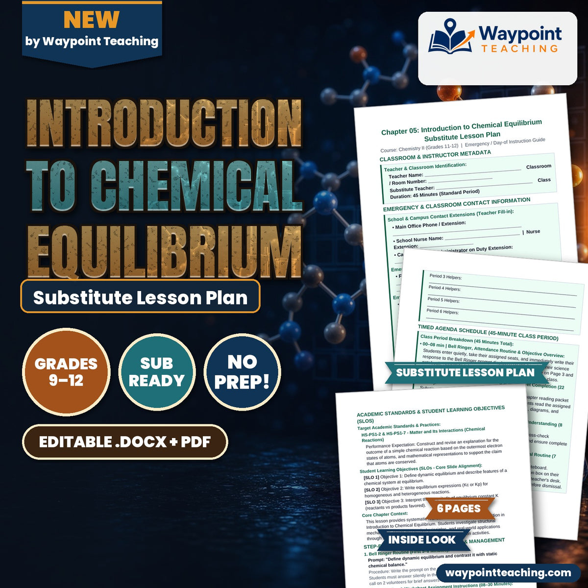 Introduction to Chemical Equilibrium Substitute Lesson Plan cover