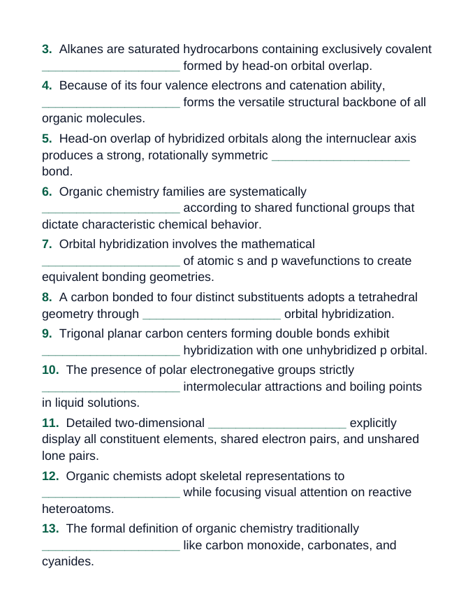 Introduction to Organic Compounds Fill-in-the-Blank Vocabulary Worksheet sample page