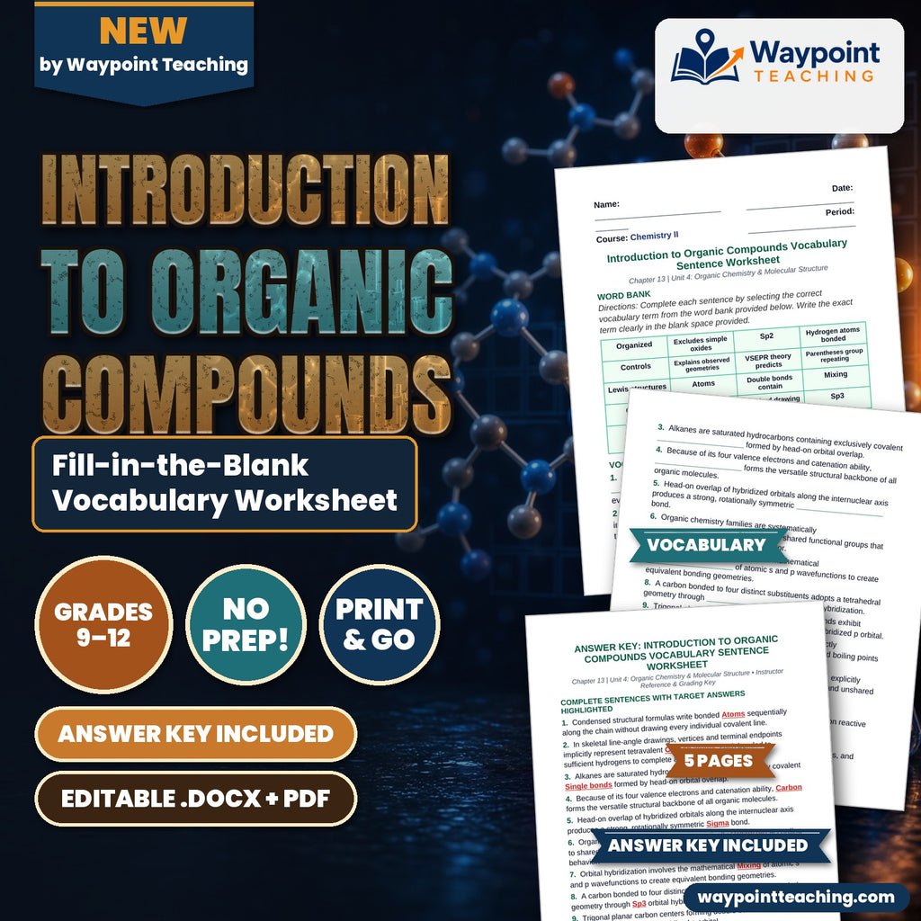Introduction to Organic Compounds Fill-in-the-Blank Vocabulary Worksheet cover
