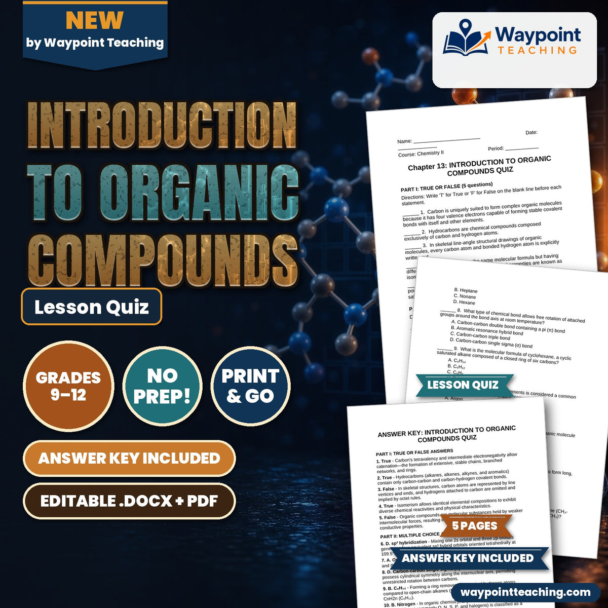 Introduction to Organic Compounds Lesson Quiz cover
