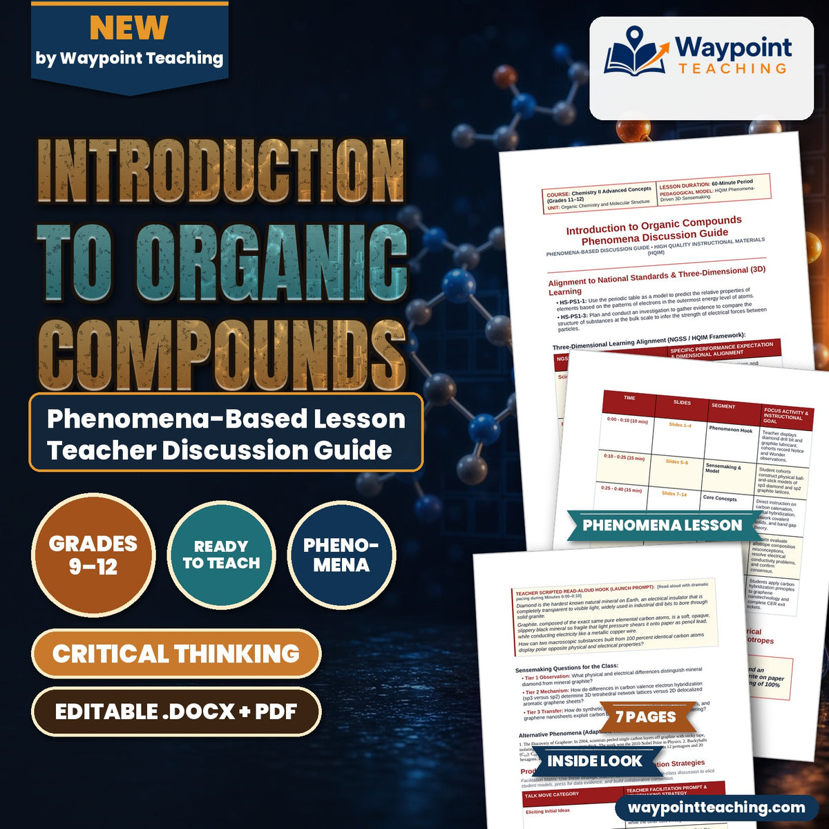 Introduction to Organic Compounds Phenomena-Based Lesson: Vast Hardness and Electrical Conductivity Disparity Between Pure Carbon Allotropes Diamond and Graphite Teacher Discussion Guide cover