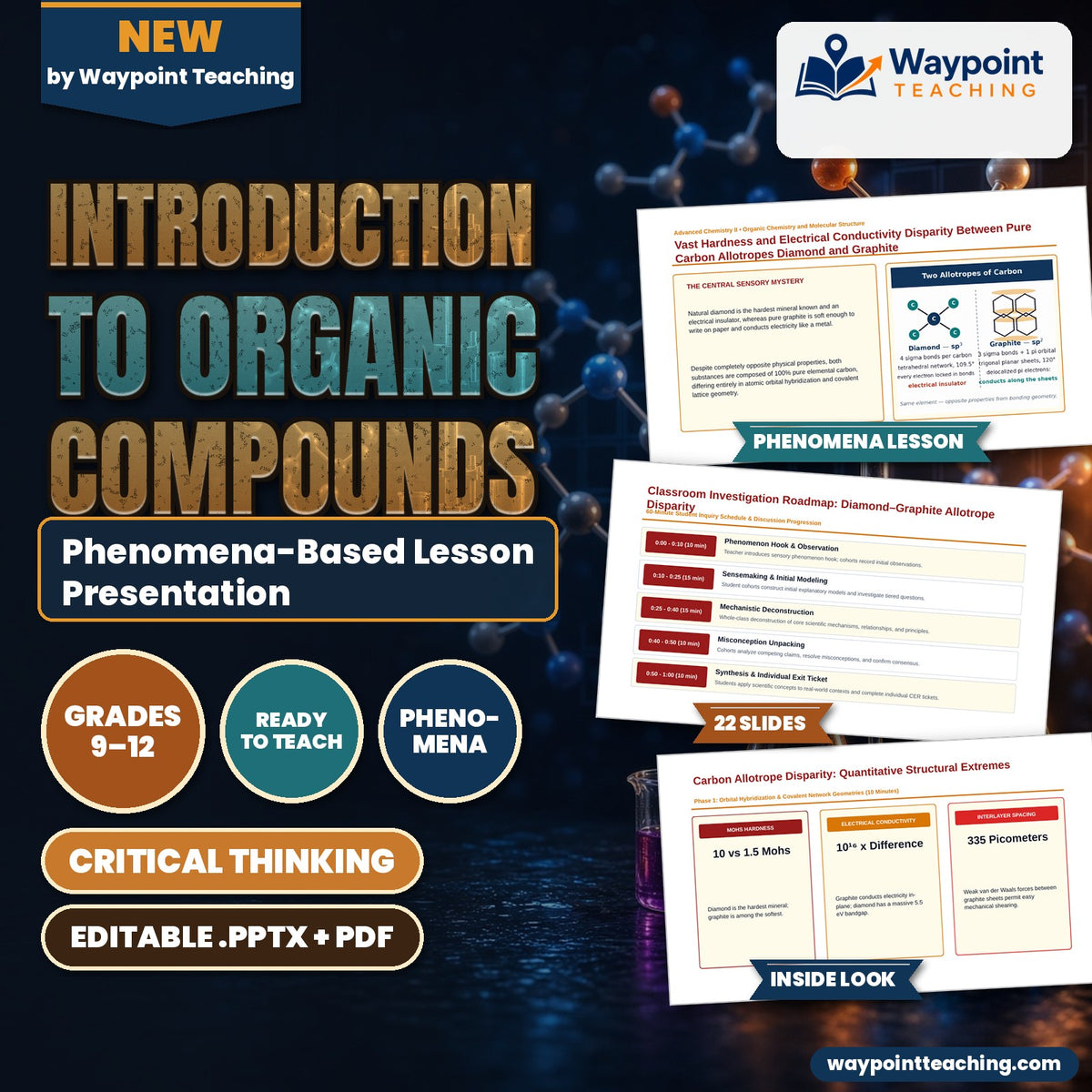Introduction to Organic Compounds Phenomena-Based Lesson: Vast Hardness and Electrical Conductivity Disparity Between Pure Carbon Allotropes Diamond and Graphite Presentation cover